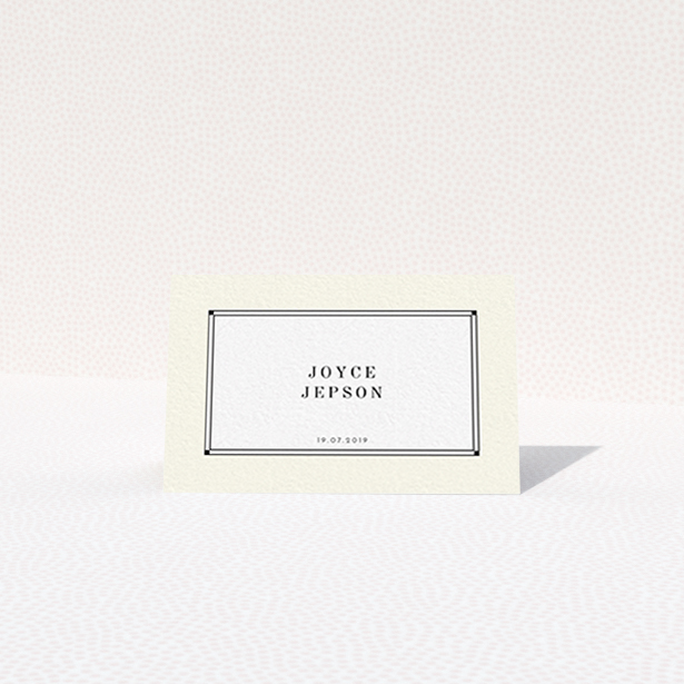 A table place card template titled "Deco Cream". It is an 85 x 55mm card in a landscape orientation. "Deco Cream" is available as a folded card, with mainly cream colouring.