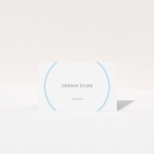 Table Setting Place Card - Full Knot (Light Blue) A table place card named "Full knot". It is an 85 x 55mm card in a landscape orientation. "Full knot" is available as a folded card, with tones of blue and white.