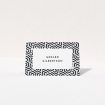 A table place card design titled "Geometric corners". It is an 85 x 55mm card in a landscape orientation. "Geometric corners" is available as a folded card, with tones of navy blue and white.
