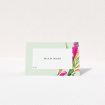 A table place card design named "Jungle collection". It is an 85 x 55mm card in a landscape orientation. "Jungle collection" is available as a folded card, with tones of light green and pink.
