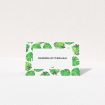 A table place card design named "Jungle Sky". It is an 85 x 55mm card in a landscape orientation. "Jungle Sky" is available as a folded card, with tones of green and white.