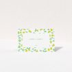 A table place card design titled "Madeira". It is an 85 x 55mm card in a landscape orientation. "Madeira" is available as a folded card, with tones of green and yellow.