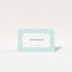 A table place card called "Mint Diagonals". It is an 85 x 55mm card in a landscape orientation. "Mint Diagonals" is available as a folded card, with tones of green and white.