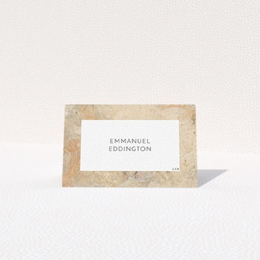 Table Place Card Design - "Peach Marble" A table place card named "Peach Marble". It is an 85 x 55mm card in a landscape orientation. "Peach Marble" is available as a folded card, with tones of cream and faded orange.