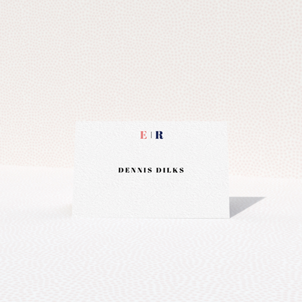 A table place card named "Pink and Blue". It is an 85 x 55mm card in a landscape orientation. "Pink and Blue" is available as a folded card, with tones of white and blue.