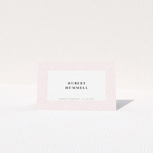Table Place Card Design - "Pink Corners Pastel" A table place card design titled "Pink Corners Pastel". It is an 85 x 55mm card in a landscape orientation. "Pink Corners Pastel" is available as a folded card, with tones of pink and white.