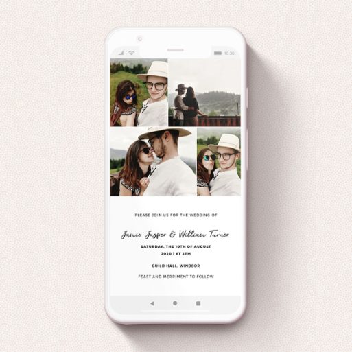 Text Message Wedding Invite Design - "All on top" A text message wedding invite design named "All on top". It is a smartphone screen sized invite in a portrait orientation. It is a photographic text message wedding invite with room for 4 photos. "All on top" is available as a flat invite, with mainly white colouring.