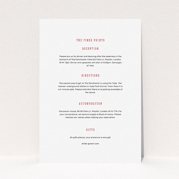 A wedding info sheet called "Answer the phone". It is an A5 card in a portrait orientation. "Answer the phone" is available as a flat card, with mainly white colouring.