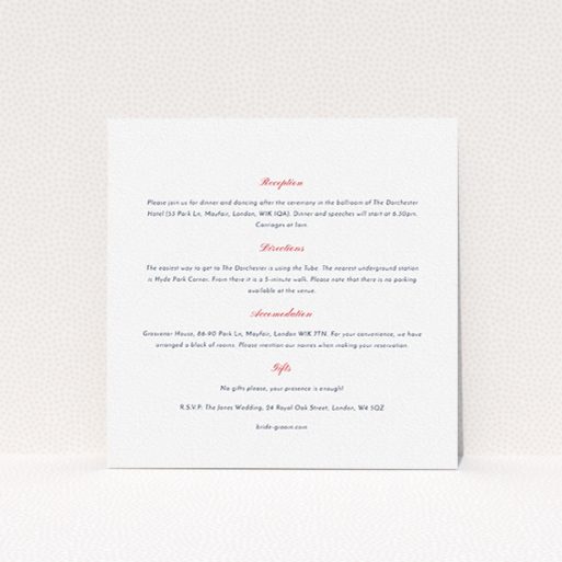 Wedding Information Insert Sheets - Lovebirds (Grey) A wedding info sheet called "Lovebirds". It is a square (148mm x 148mm) card in a square orientation. "Lovebirds" is available as a flat card, with mainly white colouring.