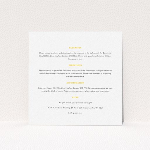 Wedding Information Insert Sheets - Pastel Flower Border (Yellow) A wedding info sheet called "Pastel flower border". It is a square (148mm x 148mm) card in a square orientation. "Pastel flower border" is available as a flat card, with mainly white colouring.