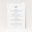 A wedding info sheet design titled "Simple Wreath". It is an A5 card in a portrait orientation. "Simple Wreath" is available as a flat card, with mainly white colouring.