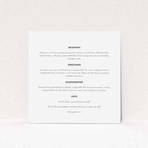 Wedding Info Sheet Design - "Triangle between us" A wedding info sheet design named "Triangle between us". It is a square (148mm x 148mm) card in a square orientation. "Triangle between us" is available as a flat card, with mainly white colouring.