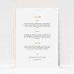 A wedding information sheet template titled "Bold border". It is an A5 card in a portrait orientation. "Bold border" is available as a flat card, with mainly white colouring.
