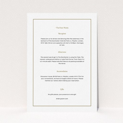 Wedding Information Sheet Design - "Deco Cream" A wedding information sheet called "Deco Cream". It is an A5 card in a portrait orientation. "Deco Cream" is available as a flat card, with mainly white colouring.
