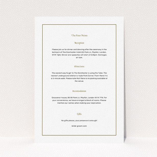 A wedding information sheet called "Deco Cream". It is an A5 card in a portrait orientation. "Deco Cream" is available as a flat card, with mainly white colouring.