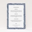 A wedding information sheet design called "Diamond scratch". It is an A5 card in a portrait orientation. "Diamond scratch" is available as a flat card, with tones of navy blue and white.