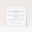 A wedding information sheet named "In between the lines square". It is a square (148mm x 148mm) card in a square orientation. "In between the lines square" is available as a flat card, with mainly white colouring.
