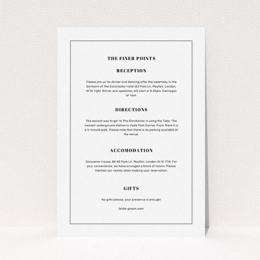 Wedding Information Sheet Design - "Just us landscape" A wedding information sheet template titled "Just us landscape". It is an A5 card in a portrait orientation. "Just us landscape" is available as a flat card, with mainly white colouring.