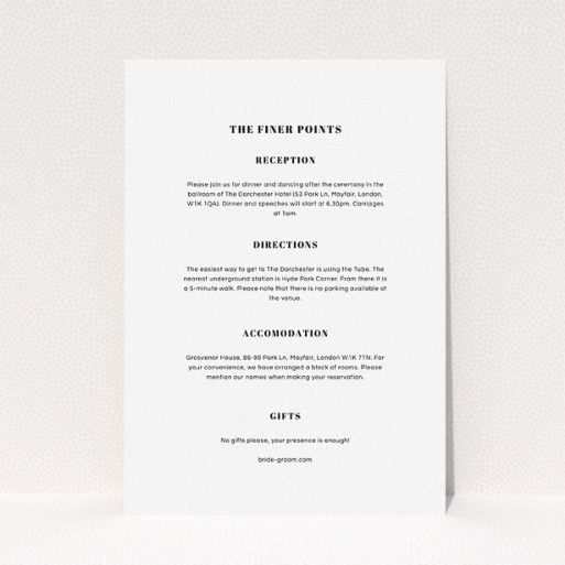 Wedding Information Insert Sheets - Lines With A Thick Border (Black) A wedding information sheet called "Lines with a thick border". It is an A5 card in a portrait orientation. "Lines with a thick border" is available as a flat card, with mainly white colouring.