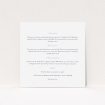 A wedding information sheet called "Tandem sheet". It is a square (148mm x 148mm) card in a square orientation. "Tandem sheet" is available as a flat card, with mainly white colouring.