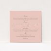A wedding information sheet called "Wedding bells". It is a square (148mm x 148mm) card in a square orientation. "Wedding bells" is available as a flat card, with mainly light pink colouring.