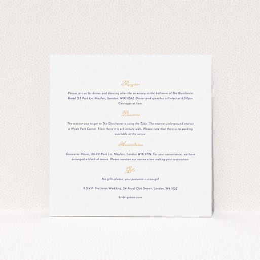Wedding Information Insert Sheets - Wedding Bells (Navy Blue) A wedding information sheet called "Wedding bells". It is a square (148mm x 148mm) card in a square orientation. "Wedding bells" is available as a flat card, with mainly white colouring.