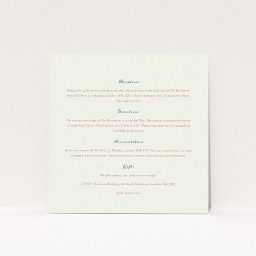 Wedding Insert Card Design - "Crayon splinters" A wedding insert card template titled "Crayon splinters". It is a square (148mm x 148mm) card in a square orientation. "Crayon splinters" is available as a flat card, with tones of pale cream and red.
