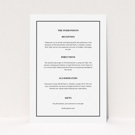 Wedding Insert Card Design - "Deco orange" A wedding insert card design named "Deco orange". It is an A5 card in a portrait orientation. "Deco orange" is available as a flat card, with mainly white colouring.