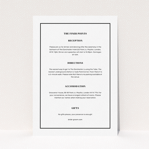 A wedding insert card design named "Deco orange". It is an A5 card in a portrait orientation. "Deco orange" is available as a flat card, with mainly white colouring.