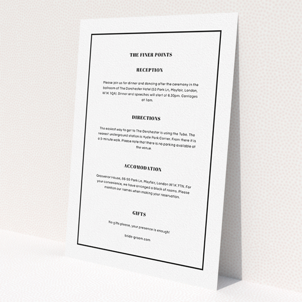 A wedding insert card design named "Deco orange". It is an A5 card in a portrait orientation. "Deco orange" is available as a flat card, with mainly white colouring.