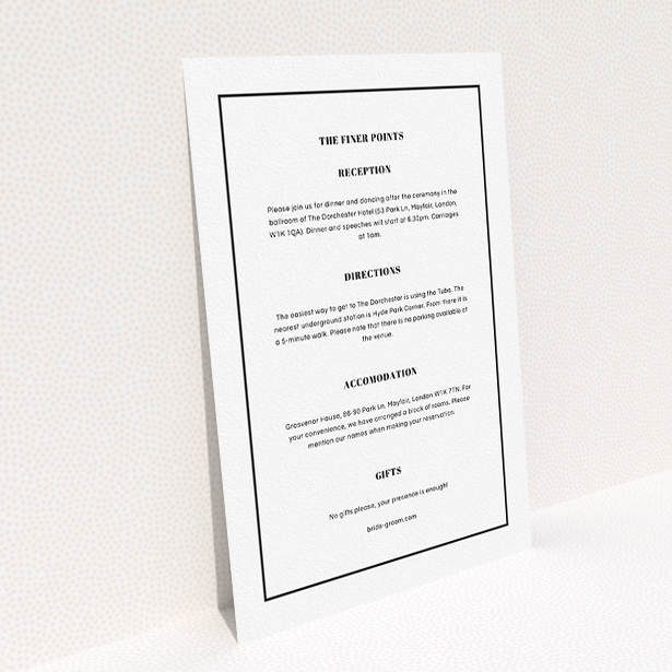 A wedding insert card design named "Deco orange". It is an A5 card in a portrait orientation. "Deco orange" is available as a flat card, with mainly white colouring.