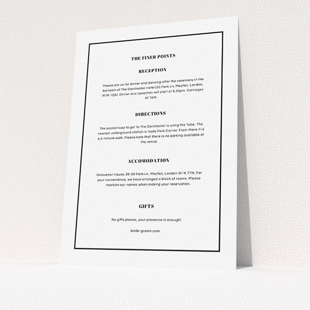 A wedding insert card design named "Deco orange". It is an A5 card in a portrait orientation. "Deco orange" is available as a flat card, with mainly white colouring.