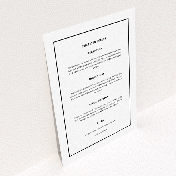 A wedding insert card design named "Deco orange". It is an A5 card in a portrait orientation. "Deco orange" is available as a flat card, with mainly white colouring.