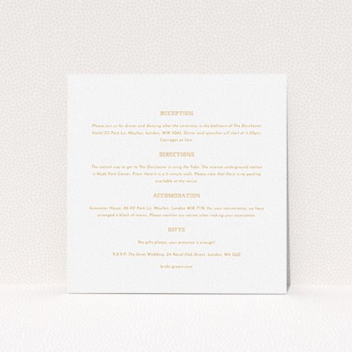 Wedding Information Insert Sheets - In Between The Lines Square (Orange) A wedding insert card called "In between the lines square". It is a square (148mm x 148mm) card in a square orientation. "In between the lines square" is available as a flat card, with mainly white colouring.