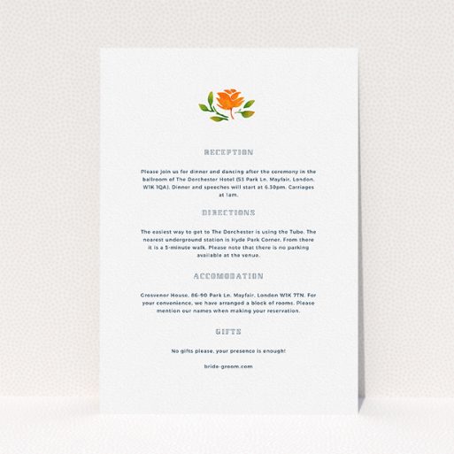 Wedding Insert Card Design - "Midsummer Wreath" A wedding insert card named "Midsummer Wreath". It is an A5 card in a portrait orientation. "Midsummer Wreath" is available as a flat card, with tones of white and green.