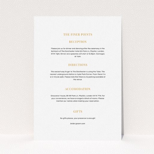 Wedding Information Insert Sheets - North Star (Gold) A wedding insert card design named "North Star". It is an A5 card in a portrait orientation. "North Star" is available as a flat card, with mainly white colouring.