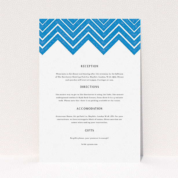 A wedding insert card named "Skiapthos". It is an A5 card in a portrait orientation. "Skiapthos" is available as a flat card, with tones of blue and white.