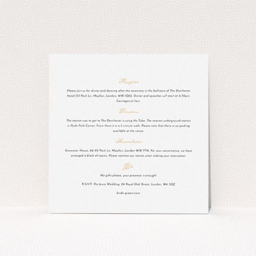 Wedding Information Insert Sheets - Wedding Bells (Orange) A wedding insert card called "Wedding bells". It is a square (148mm x 148mm) card in a square orientation. "Wedding bells" is available as a flat card, with mainly white colouring.