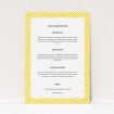 A wedding insert card design named "Yellow lines". It is an A5 card in a portrait orientation. "Yellow lines" is available as a flat card, with tones of yellow and white.