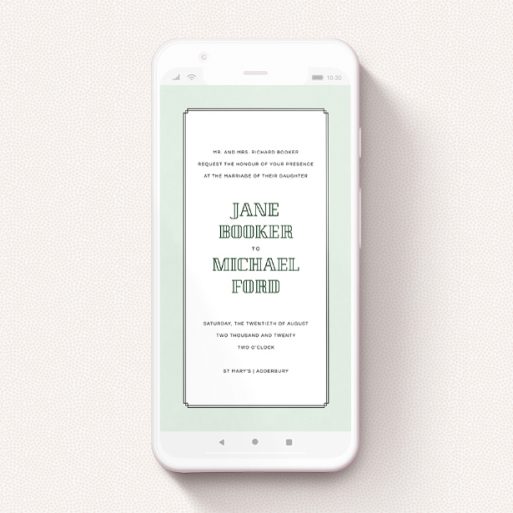 Wedding Invitation For Whatsapp Design - "Deco mint " A wedding invitation for whatsapp design titled "Deco mint ". It is a smartphone screen sized invite in a portrait orientation. "Deco mint " is available as a flat invite, with tones of green and white.