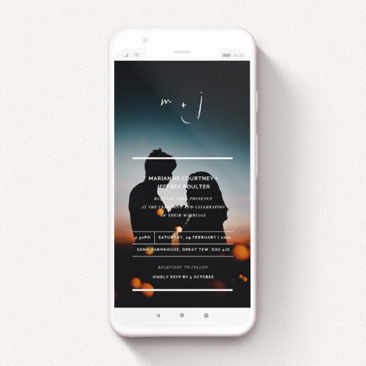 Wedding Invitation For Whatsapp Design - "Monogrammed" A wedding invitation for whatsapp template titled "Monogrammed". It is a smartphone screen sized invite in a portrait orientation. It is a photographic wedding invitation for whatsapp with room for 1 photo. "Monogrammed" is available as a flat invite, with mainly white colouring.