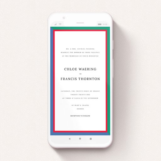 Wedding Invitation For Whatsapp Design - "Simple Diagonal" A wedding invitation for whatsapp design called "Simple Diagonal". It is a smartphone screen sized invite in a portrait orientation. "Simple Diagonal" is available as a flat invite, with tones of green, blue and red.