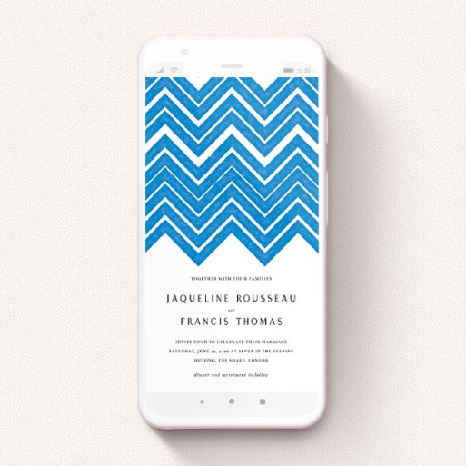 Wedding Invitation For Whatsapp Design - "Skiapthos" A wedding invitation for whatsapp design titled "Skiapthos". It is a smartphone screen sized invite in a portrait orientation. "Skiapthos" is available as a flat invite, with tones of blue and white.