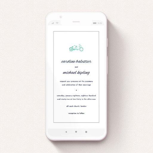 Wedding Invitation For Whatsapp Design - "Tandem sheet" A wedding invitation for whatsapp called "Tandem sheet". It is a smartphone screen sized invite in a portrait orientation. "Tandem sheet" is available as a flat invite, with tones of white and green.