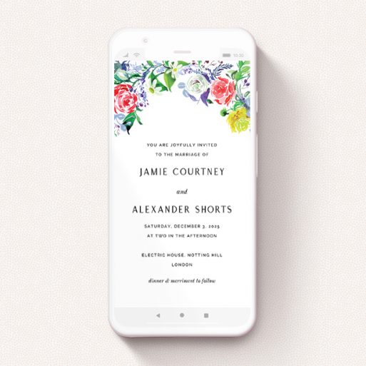 Wedding Invitation For Whatsapp Design - "The flowerbed " A wedding invitation for whatsapp template titled "The flowerbed ". It is a smartphone screen sized invite in a portrait orientation. "The flowerbed " is available as a flat invite, with mainly green colouring.