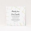 A wedding invite card called "A bit Concentric". It is a square (148mm x 148mm) invite in a square orientation. "A bit Concentric" is available as a flat invite, with tones of white, yellow and pink.