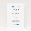 A wedding invite card called "A new bloom". It is an A5 invite in a portrait orientation. "A new bloom" is available as a flat invite, with tones of white and green.