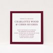 A wedding invite card design named "As it is". It is a square (148mm x 148mm) invite in a square orientation. "As it is" is available as a flat invite, with tones of burgundy and white.