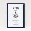 A wedding invite card template titled "Bold border". It is an A5 invite in a portrait orientation. "Bold border" is available as a flat invite, with tones of navy blue and white.
