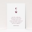 A wedding invite card named "Bullet point". It is an A5 invite in a portrait orientation. "Bullet point" is available as a flat invite, with tones of white and burgundy.